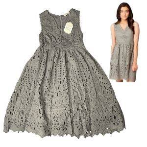 NEW Altar’d State DRESS Womens SM Colleen Military Green / Gray Lace Sleeveless
